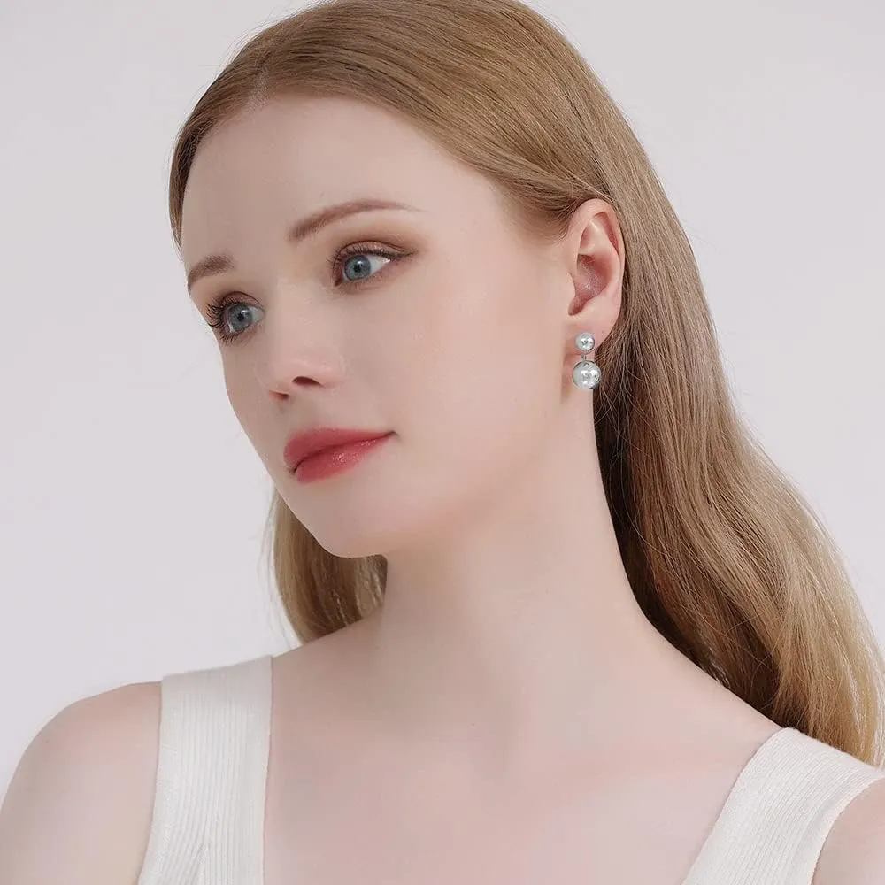 Double Ball Jacket Earrings for Women Girls Front Back 2 in 1 Stud Earrings Pearl Ball Earrings