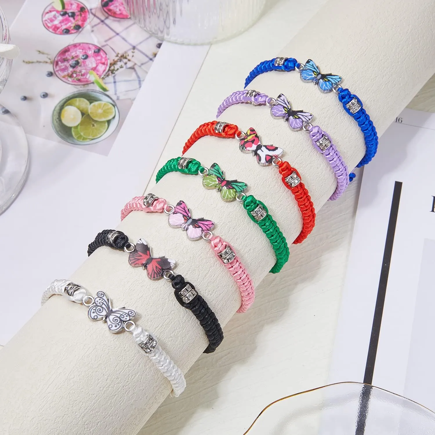 DS 4PCS String beads Charm Bracelets for Teen Girls Dainty cute cartoon Butterfly Daisy Eternal flower Beads Bracelets set for woman and girls Adjustable Stretch bracelet birthday Gift For Friends