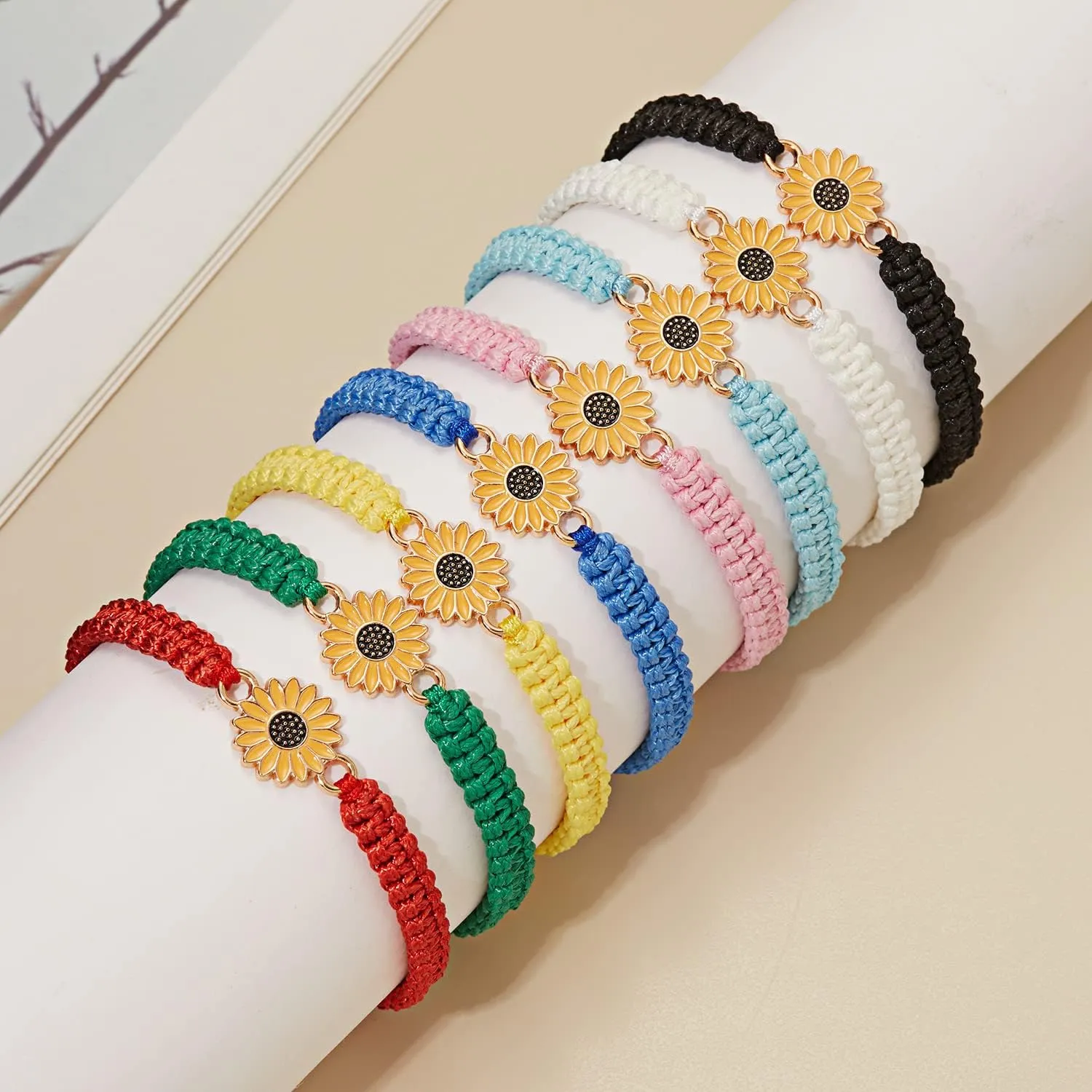 DS 4PCS String beads Charm Bracelets for Teen Girls Dainty cute cartoon Butterfly Daisy Eternal flower Beads Bracelets set for woman and girls Adjustable Stretch bracelet birthday Gift For Friends