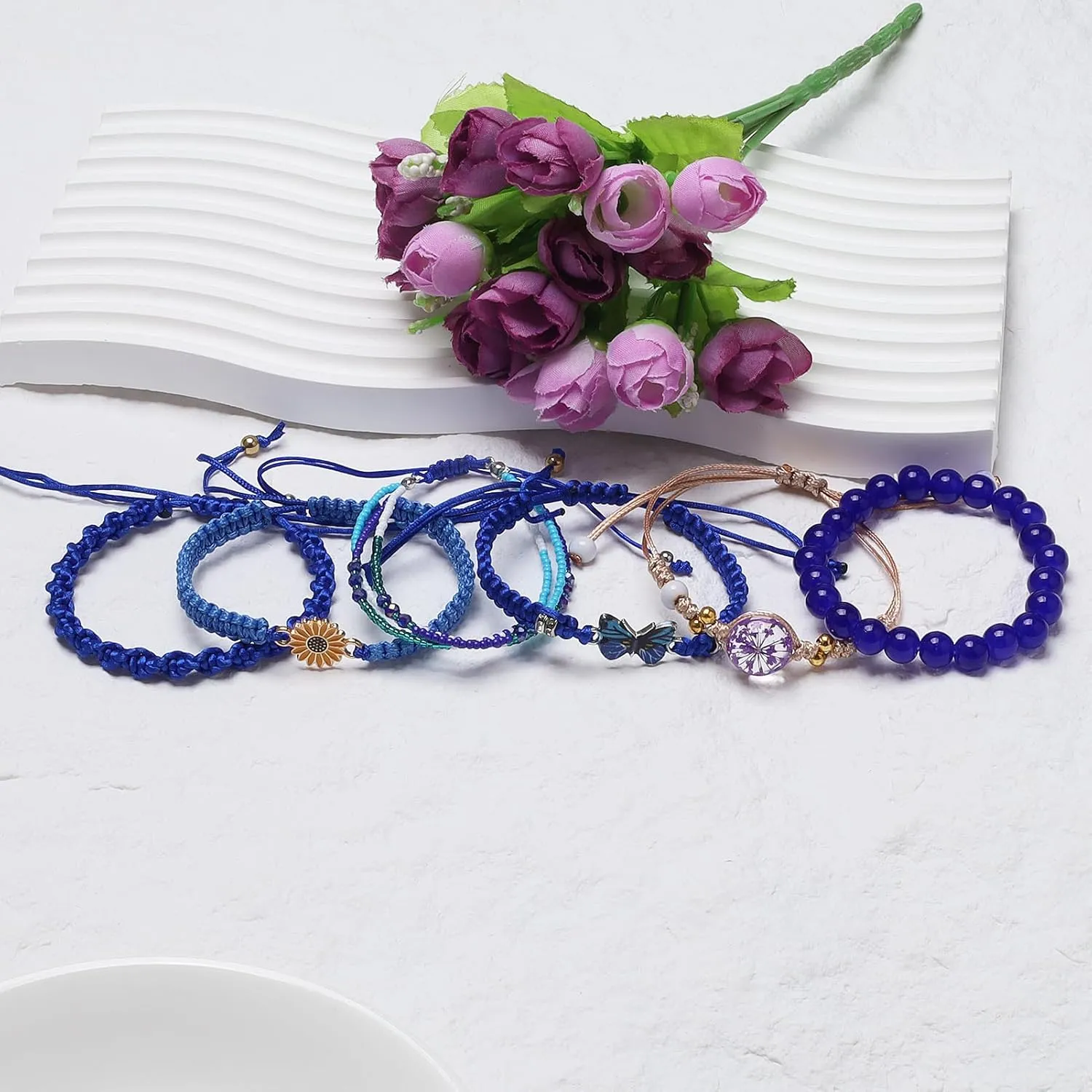 DS 6PCS String beads Charm Bracelets for Teen Girls Handmade Braided Rope Butterfly daisies Eternal flower Boho Surfer Bracelet for women Adjustable friendship Stretch birthday jewelry Gift Friends