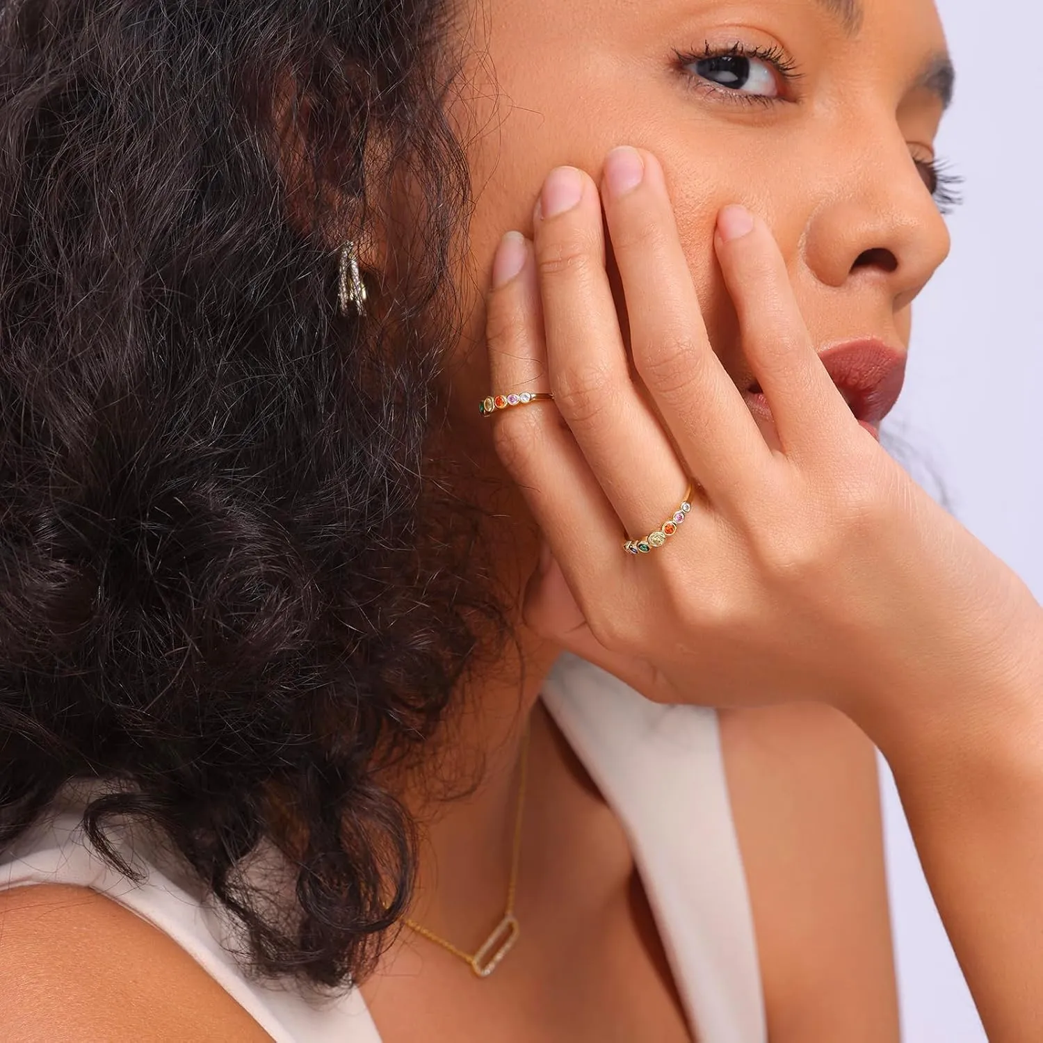 E Gold Rings for Women, 14K Rainbow Band Rings Eternity Thumb Rings Wedding Round Cubic Zirconia CZ Rings Dainty Colorful Rings for Her