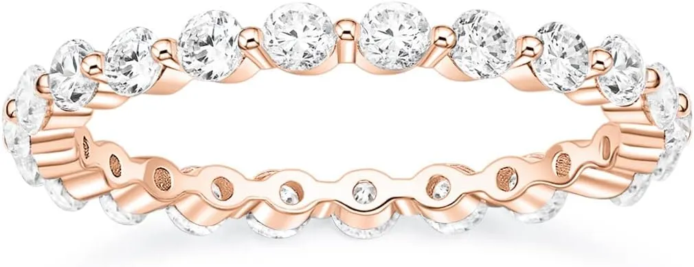 EAMTI 2mm 925 Sterling Silver Wedding Band Cubic Zirconia Full Eternity Stackable Engagement Ring Size 3-13