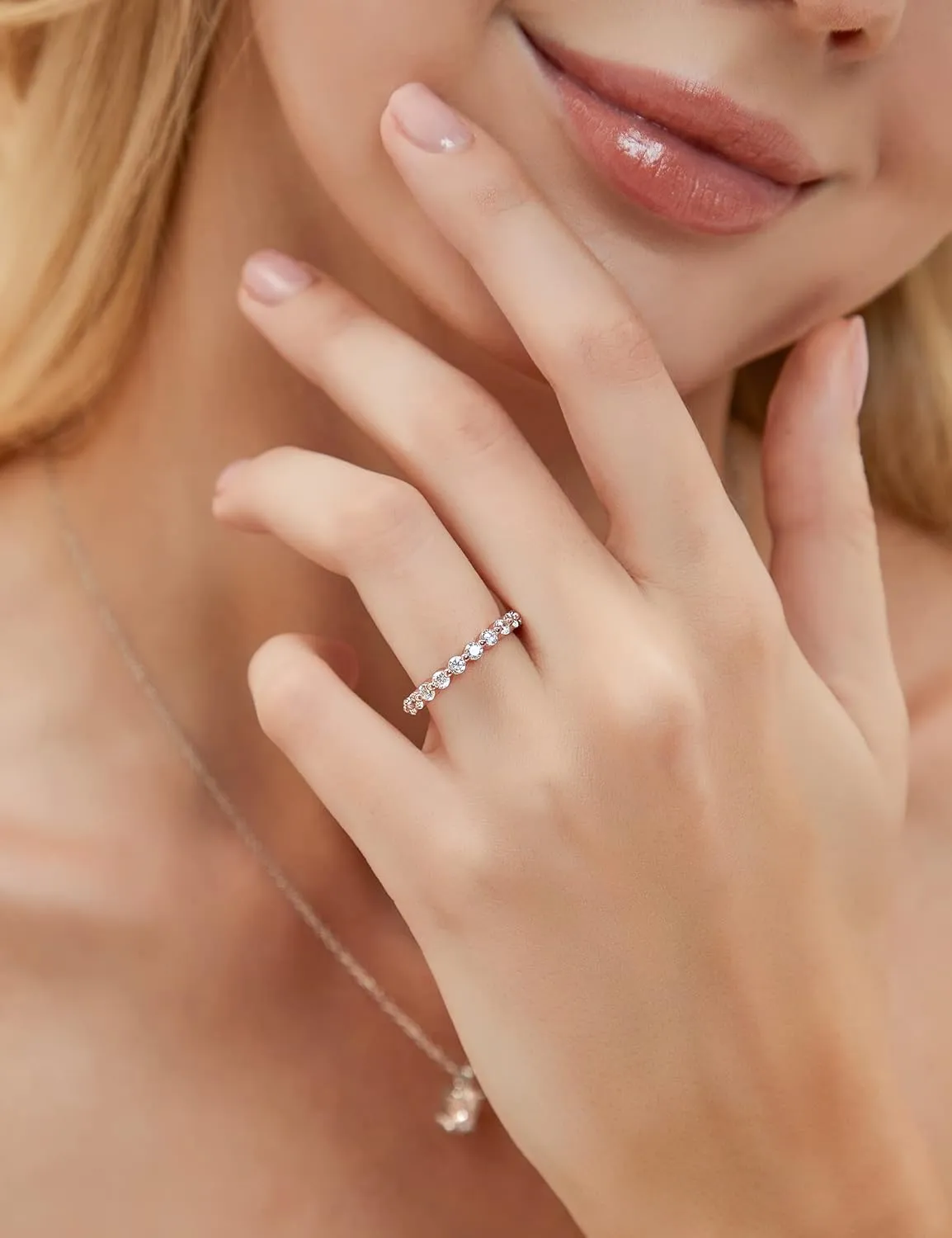 EAMTI 2mm 925 Sterling Silver Wedding Band Cubic Zirconia Full Eternity Stackable Engagement Ring Size 3-13