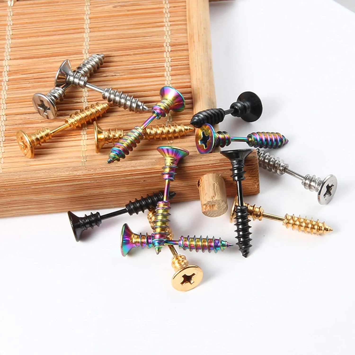 Earring Hoop Stud Drop & Dangle, Funny Screw Shape Ear Studs Cool Double-Sided Earrings Fashion Jewelry Gift for Women Teen Girls Birthday Christmas Friends Gift