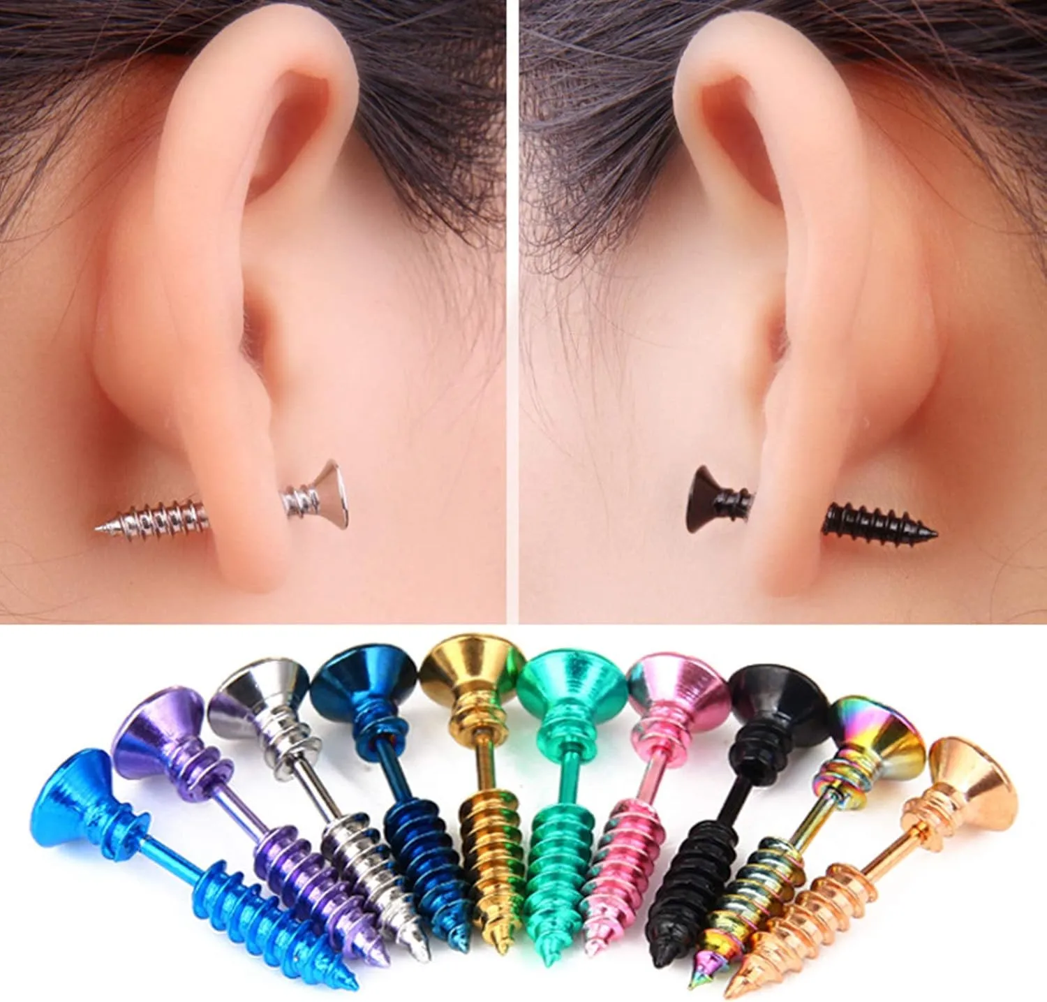 Earring Hoop Stud Drop & Dangle, Funny Screw Shape Ear Studs Cool Double-Sided Earrings Fashion Jewelry Gift for Women Teen Girls Birthday Christmas Friends Gift
