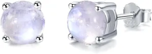 Earrings for Women June Birthstone 5mm Natural Milky Blue Moonstone Studs Earrings In 925 Sterling Silver Gemstone Handmade Jewelry