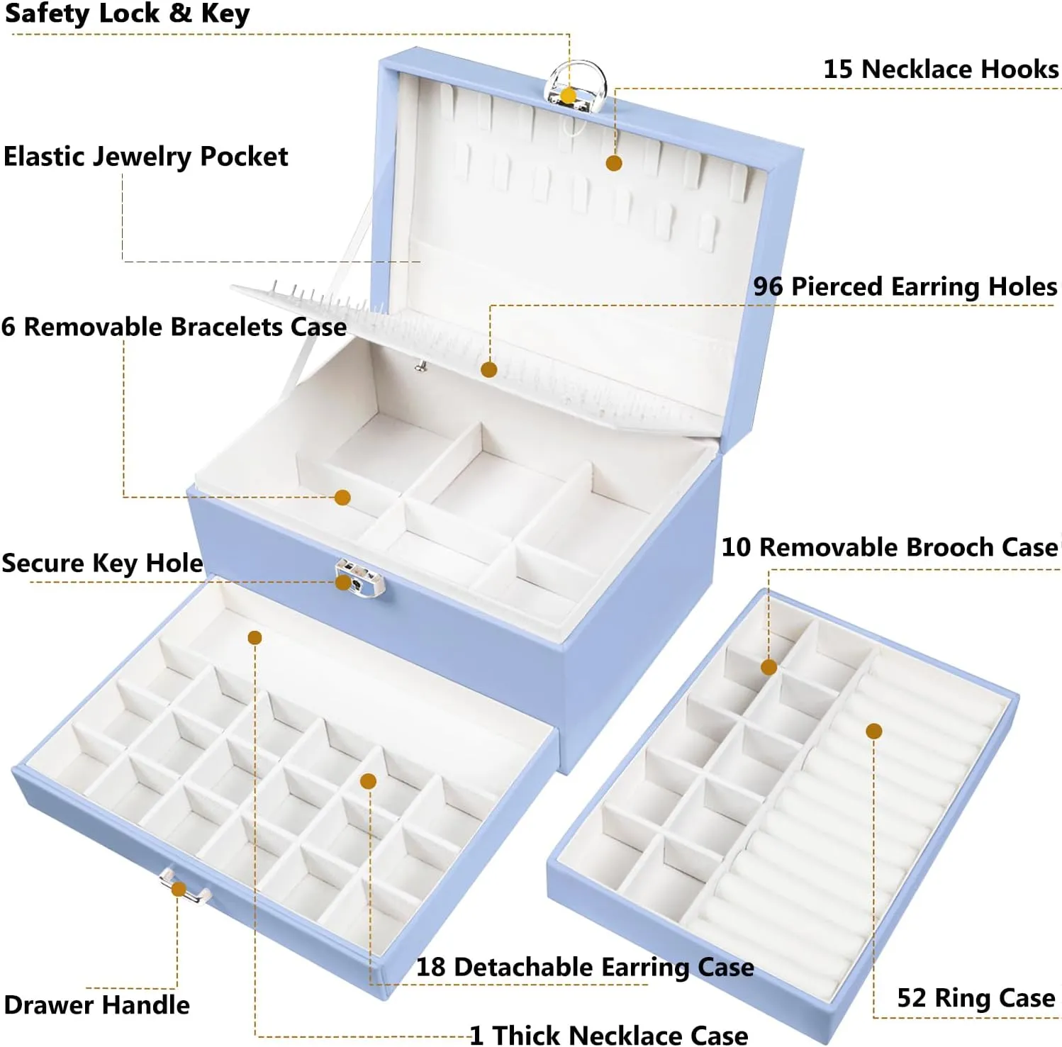 Earrings Jewelry Box for Girls, 5 Layers Jewelry Organizer with Earring Holder Organizer for Girls Earring Organizer Jewelry Boxes for Women Earrings and Necklaces Jewelry Box Organizer Blue