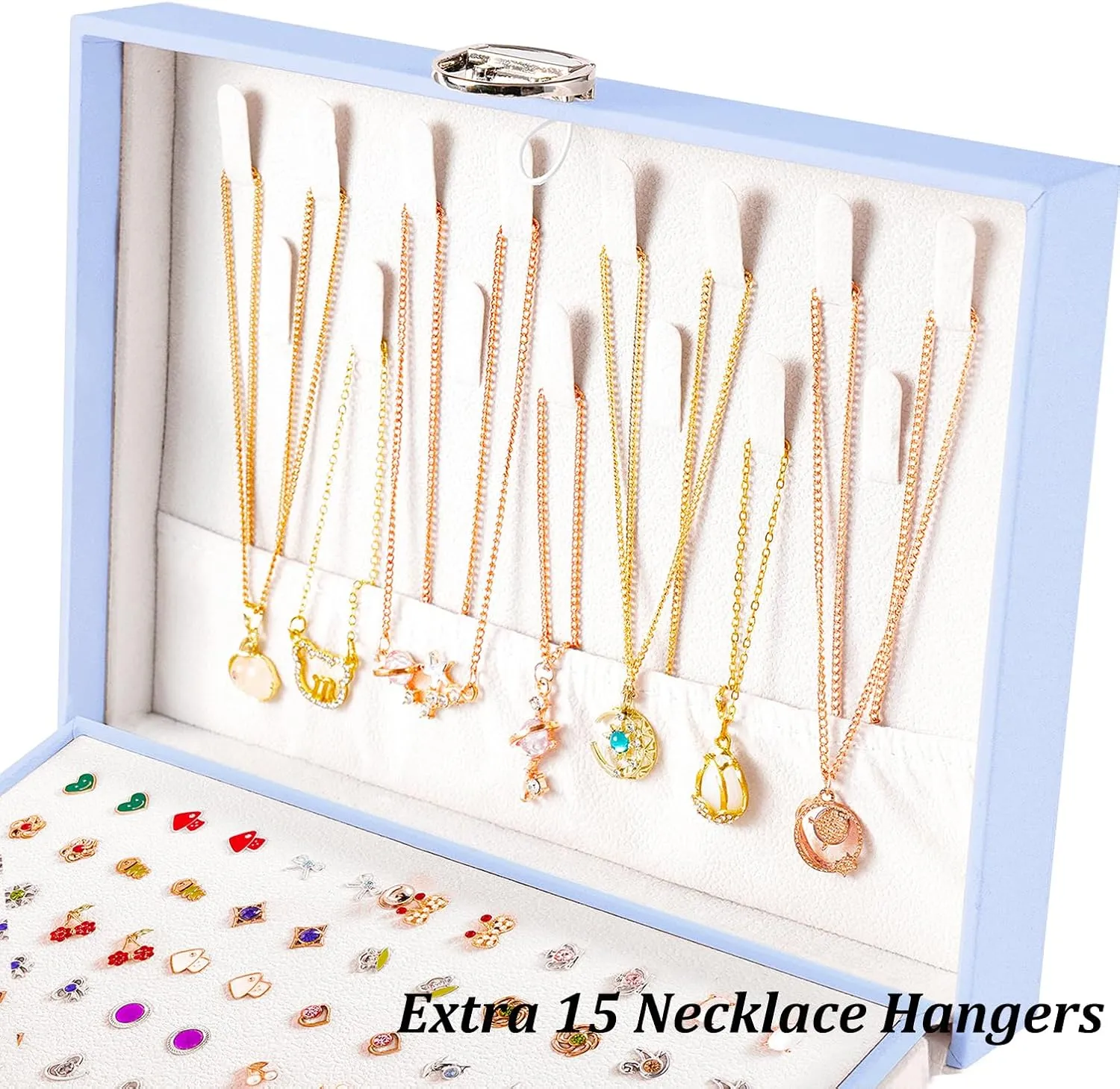 Earrings Jewelry Box for Girls, 5 Layers Jewelry Organizer with Earring Holder Organizer for Girls Earring Organizer Jewelry Boxes for Women Earrings and Necklaces Jewelry Box Organizer Blue