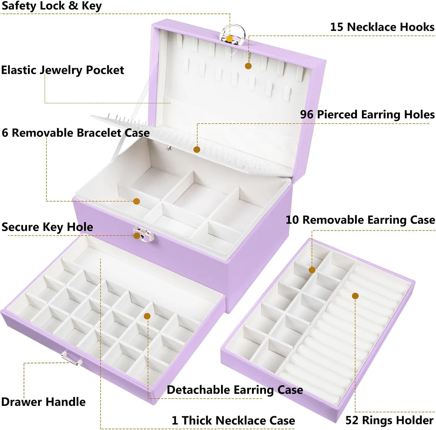 Earrings Jewelry Box for Girls, 5 Layers Jewelry Organizer with Earring Holder Organizer for Girls Earring Organizer Jewelry Boxes for Women Earrings and Necklaces Jewelry Box Organizer Violet