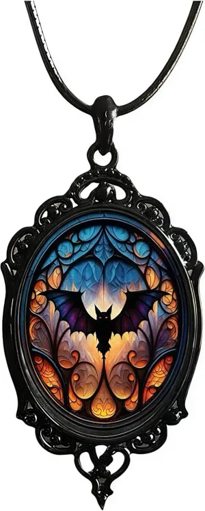 eartif Gothic Bat Glass Pendant Necklace for Women Vintage Gothic Rope Chain Witch Bat Choker Dark Punk Style Necklace Victoria Emboss Necklace Mystic Witch Jewelry