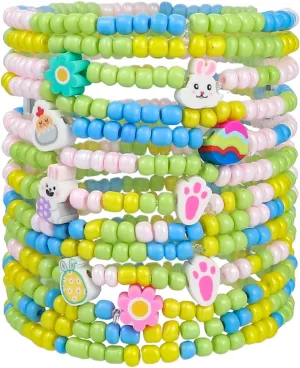 Easter Beaded Stretch Bracelets for Women Rabbit Flower Egg Layered Bohemian Easter Friendship Bracelet