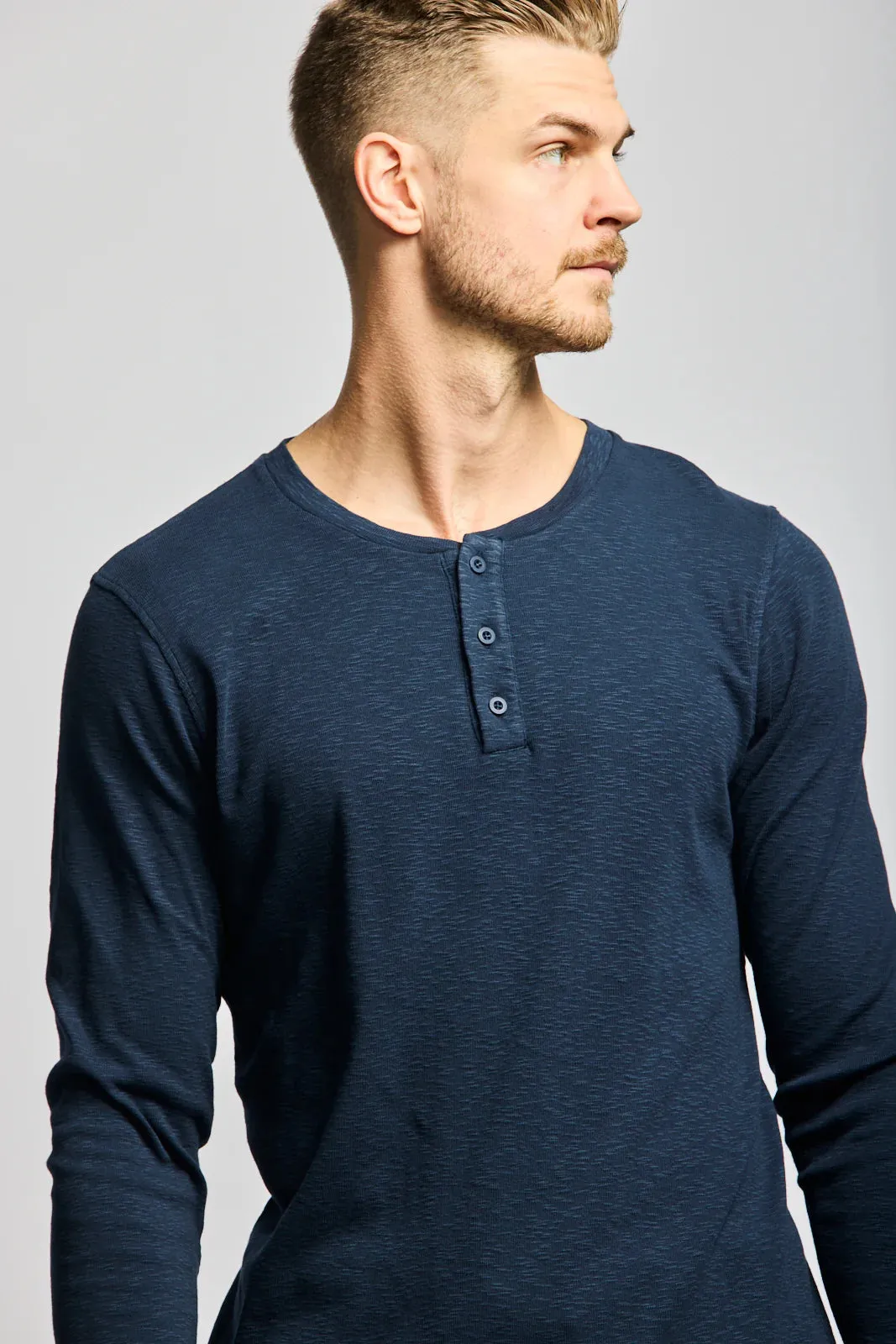 Easy Mondays Navy  Slub Henley Long Sleeve T-Shirt