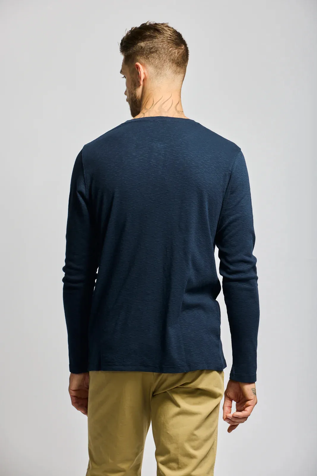 Easy Mondays Navy  Slub Henley Long Sleeve T-Shirt