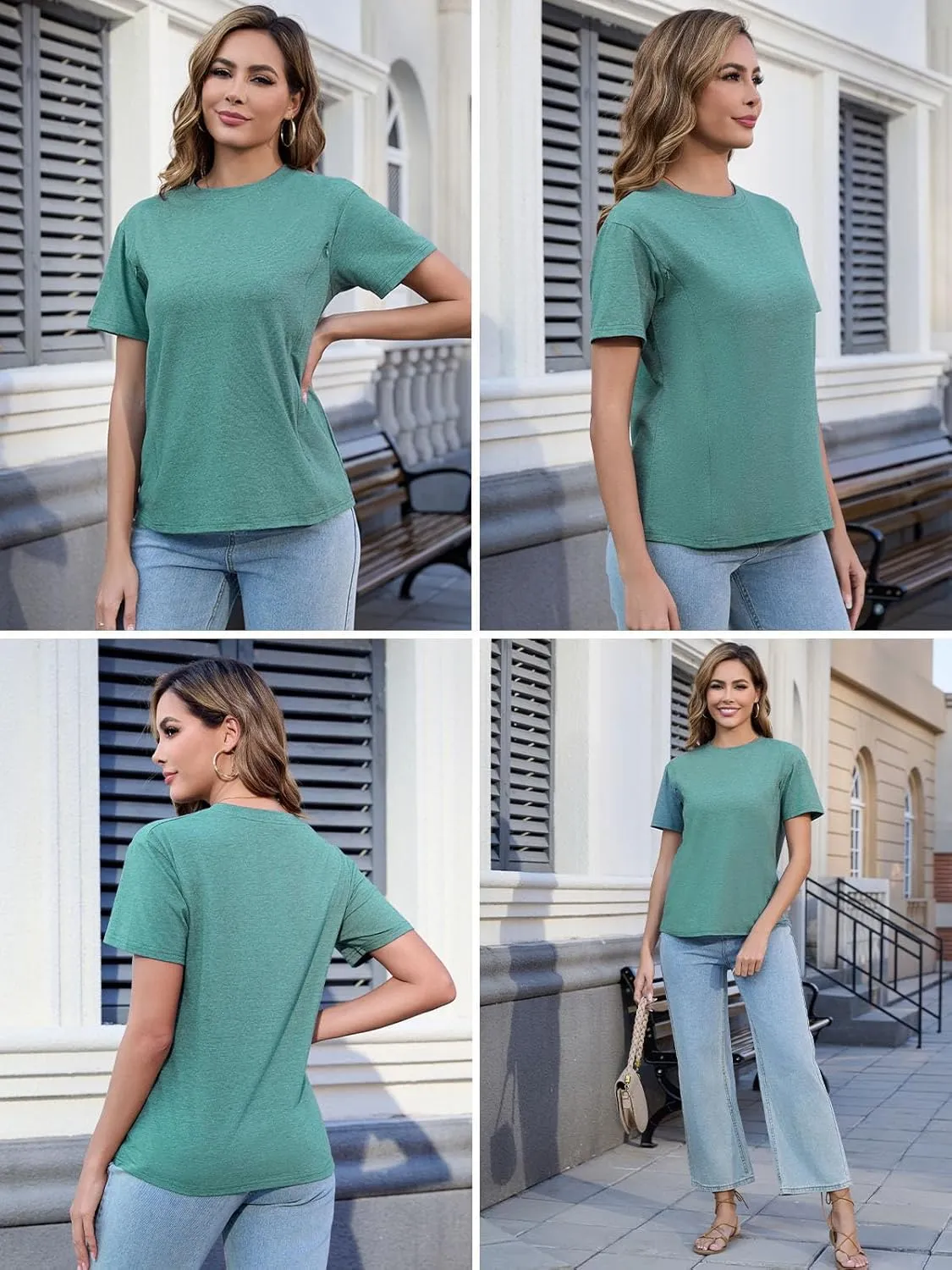 Ecavus Women's 3-Pack Nursing Shirts for Breastfeeding with Hidden Zippers Loose Fit Maternity Tops