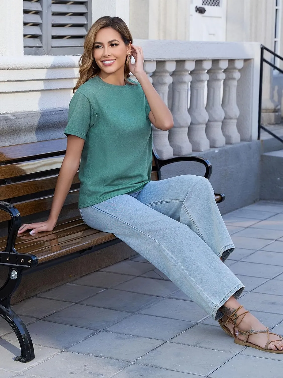 Ecavus Women's 3-Pack Nursing Shirts for Breastfeeding with Hidden Zippers Loose Fit Maternity Tops