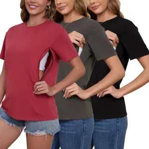 Ecavus Women's 3-Pack Nursing Shirts for Breastfeeding with Hidden Zippers Loose Fit Maternity Tops Ecavus Women's 3-Pack Nursing Shirts for Breastfeeding with Hidden Zippers Loose Fit Maternity Tops