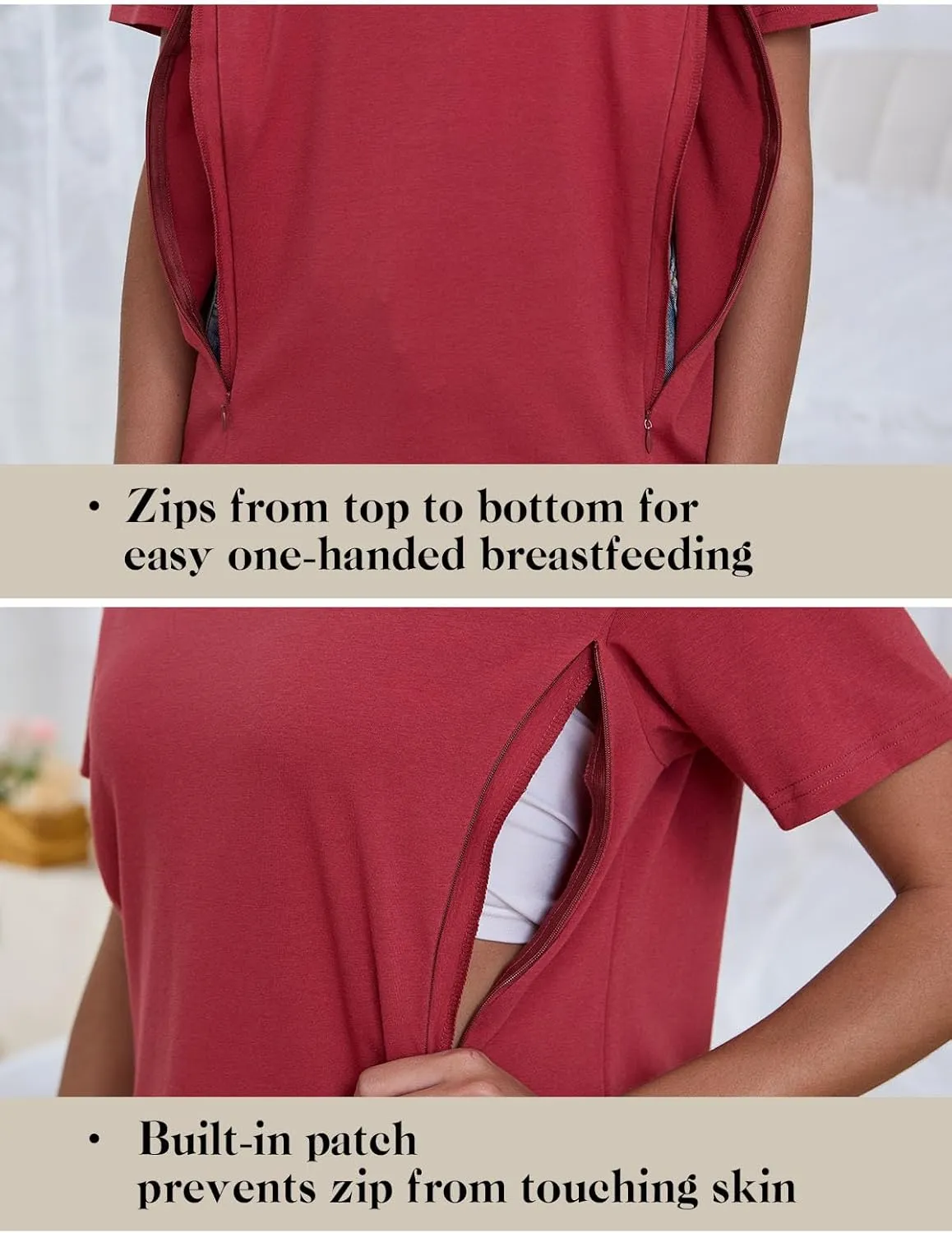 Ecavus Women's 3-Pack Nursing Shirts for Breastfeeding with Hidden Zippers Loose Fit Maternity Tops