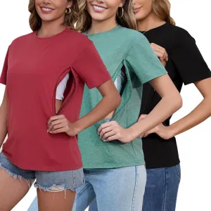 Ecavus Women's 3-Pack Nursing Shirts for Breastfeeding with Hidden Zippers Loose Fit Maternity Tops Ecavus Women's 3-Pack Nursing Shirts for Breastfeeding with Hidden Zippers Loose Fit Maternity Tops