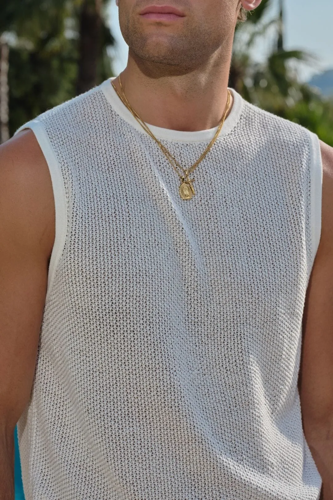 Ecru Textured Knit Vest