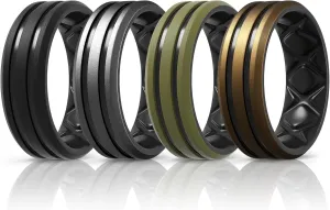 Egnaro Silicone Ring for Him with 2 Layers, Multicolor Rubber Wedding Bands with Air Flow Grooves-1/4/6/7 Variety Multipack