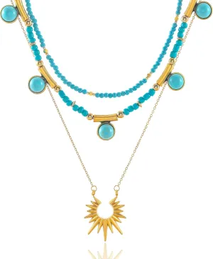 ELABEST Layered Beaded Necklace Turquoise Choker Necklaces Boho Jwelery for Women