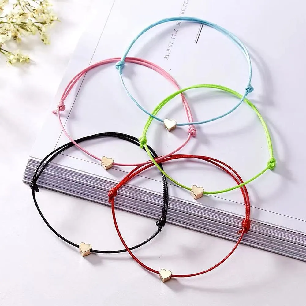 EMESLY Friendship Charm Adjustable Bracelets with Message Card (Set of 5); Perfect Jewelry Gift for Friends & Family