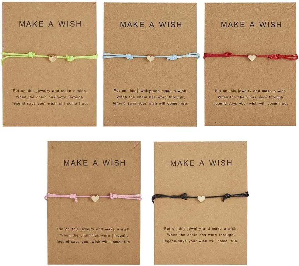 EMESLY Friendship Charm Adjustable Bracelets with Message Card (Set of 5); Perfect Jewelry Gift for Friends & Family