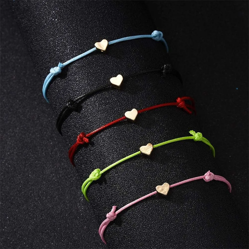 EMESLY Friendship Charm Adjustable Bracelets with Message Card (Set of 5); Perfect Jewelry Gift for Friends & Family