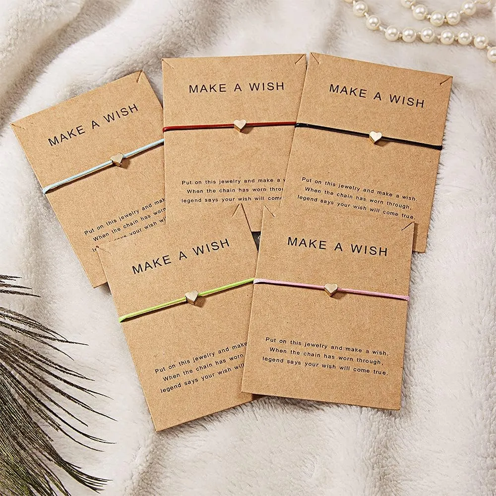 EMESLY Friendship Charm Adjustable Bracelets with Message Card (Set of 5); Perfect Jewelry Gift for Friends & Family