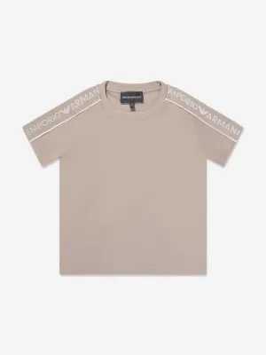 Emporio Armani Boys Logo Tape T-Shirt in Brown