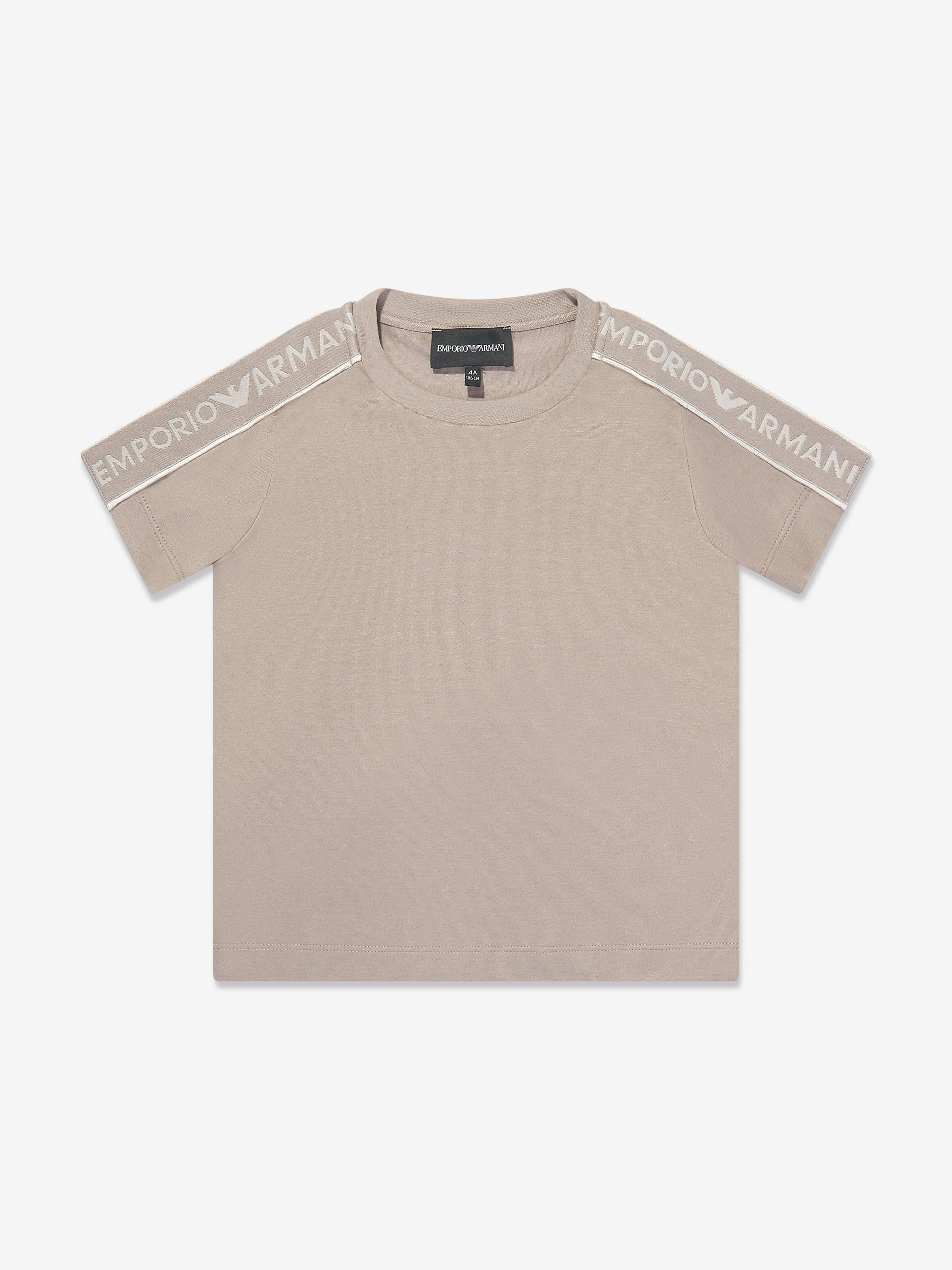Emporio Armani Boys Logo Tape T-Shirt in Brown