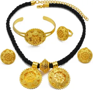 Ethiopian & Eritrean Jewelry Set - Gold Necklaces, Earrings, Rings & Bracelets for Women - Africa