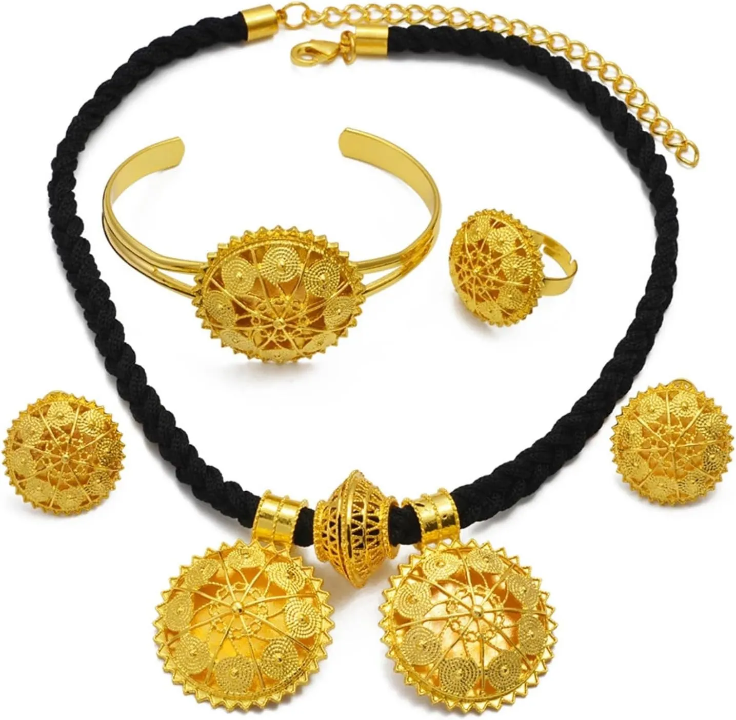 Ethiopian & Eritrean Jewelry Set - Gold Necklaces, Earrings, Rings & Bracelets for Women - Africa