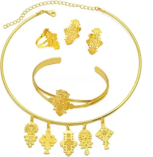 Ethiopian Jewelry - Ethiopian Cross - Ethiopian Jewelry for Women Set - Eritrea Ethnic Jewelry Sets with Cross Chokers Earrings Ring Bracelet for Women Africa Wedding Party Gift