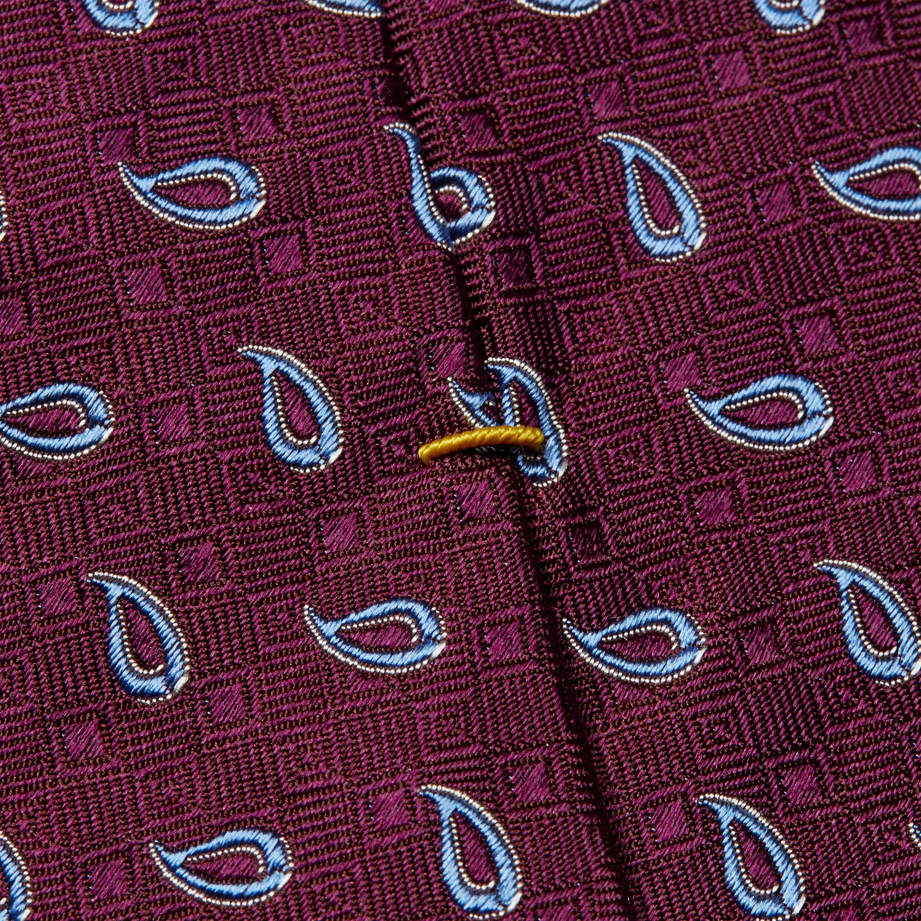ETON - Burgundy with Sky Blue Paisley Silk Tie A0003259479