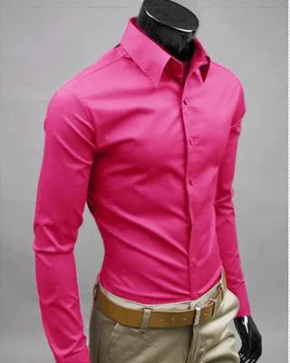 European and American fashion candy color long-sleeved shirt male 2019 spring and autumn new men's solid color casual shirt