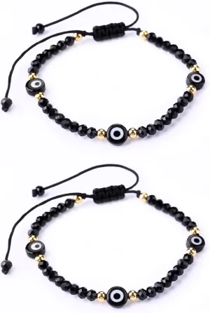Evil Eye Beaded Bracelets for Women - Amulet Blue Red Protection Bracelet - Good Luck Adjustable Strand Bracelets