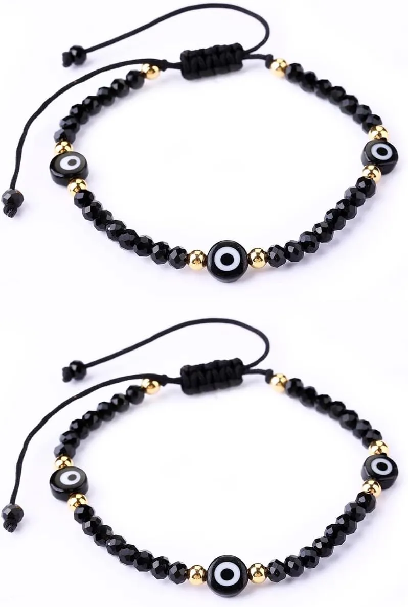 Evil Eye Beaded Bracelets for Women - Amulet Blue Red Protection Bracelet - Good Luck Adjustable Strand Bracelets