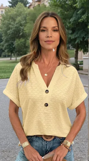 Exura - Casual V-Neck Solid Color Blouse