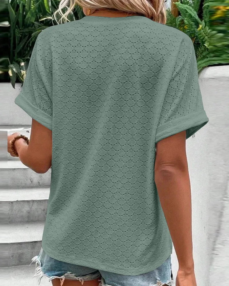 Exura - Casual V-Neck Solid Color Blouse