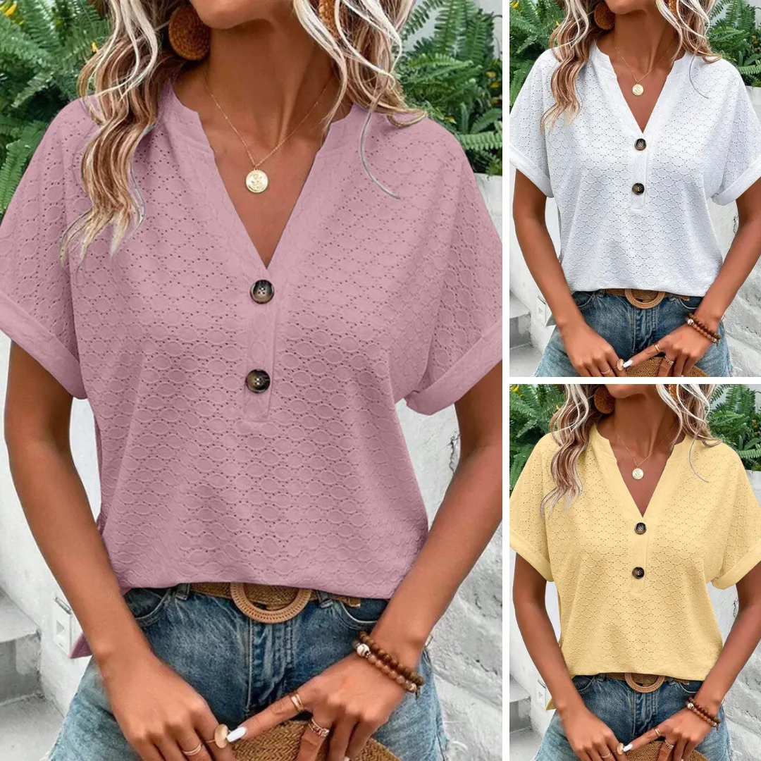 Exura - Casual V-Neck Solid Color Blouse