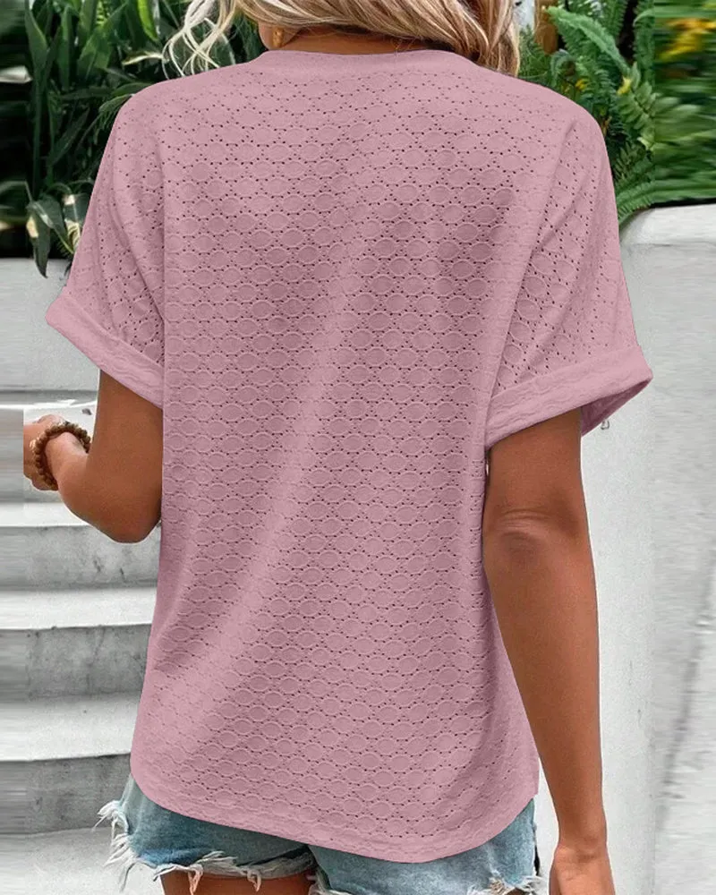 Exura - Casual V-Neck Solid Color Blouse