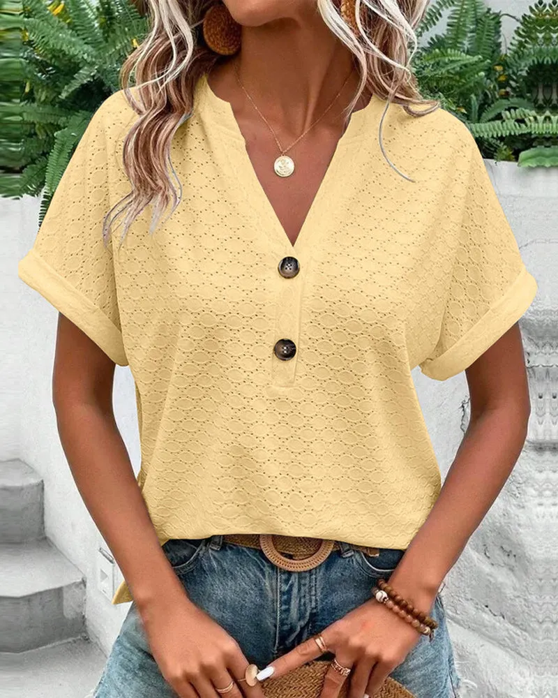 Exura - Casual V-Neck Solid Color Blouse