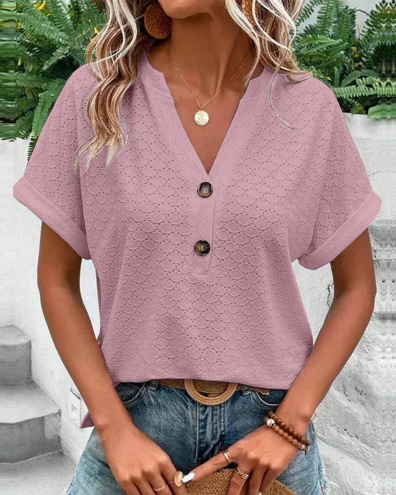 Exura - Casual V-Neck Solid Color Blouse