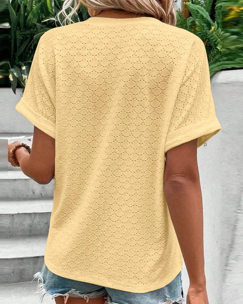 Exura - Casual V-Neck Solid Color Blouse