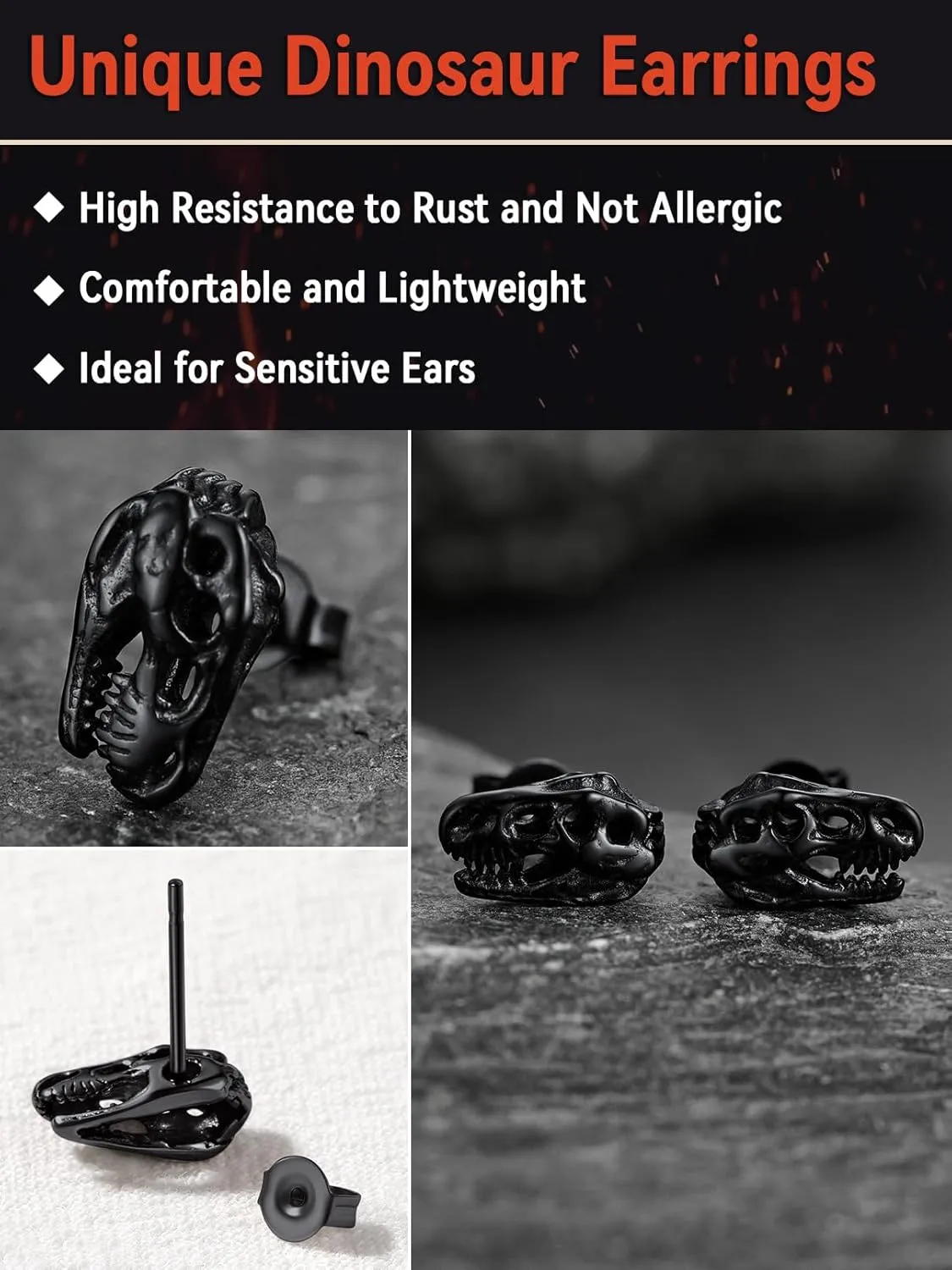 FaithHeart Viking Animals Huggie Hoop Earrings for Men, Gothic Dragon/Snake/Dinosaur/Wolf Earrings Stainless Steel Hypoallergenic Lightweight Stud Earrings Mens Punk Rock Jewelry Gift