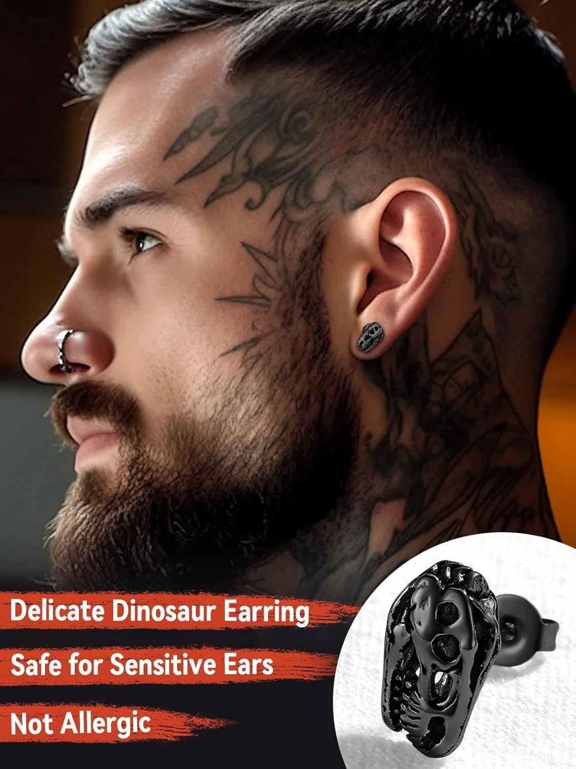 FaithHeart Viking Animals Huggie Hoop Earrings for Men, Gothic Dragon/Snake/Dinosaur/Wolf Earrings Stainless Steel Hypoallergenic Lightweight Stud Earrings Mens Punk Rock Jewelry Gift