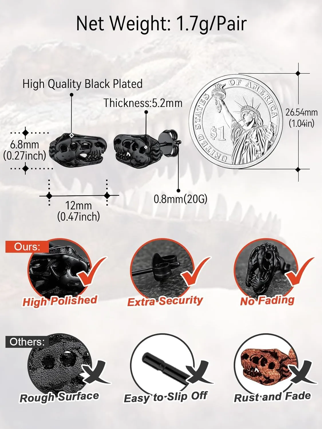 FaithHeart Viking Animals Huggie Hoop Earrings for Men, Gothic Dragon/Snake/Dinosaur/Wolf Earrings Stainless Steel Hypoallergenic Lightweight Stud Earrings Mens Punk Rock Jewelry Gift