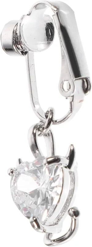 Fake Belly Navel Ring Zircon Inlaid Dangle Belly Button Ring Non Piercing Clip Design Comfortable Wear for Parties Beach and Cosplay Heart Pendant