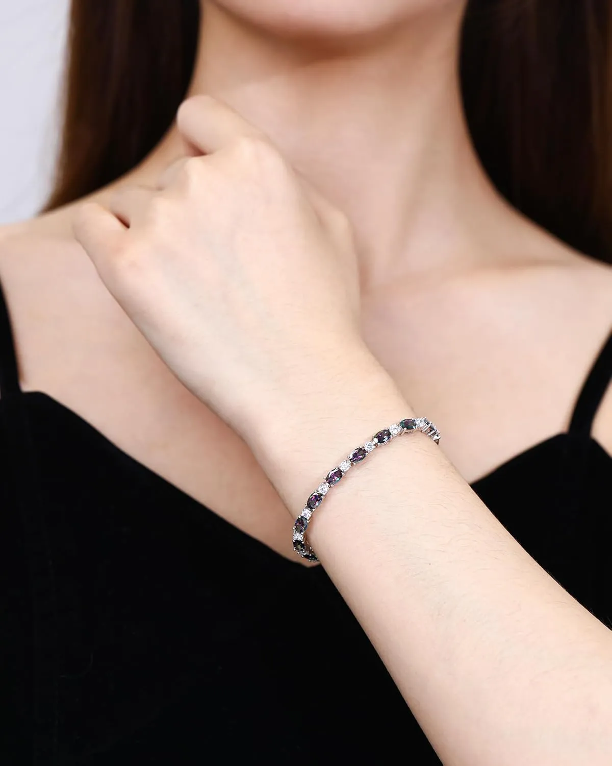 FANCIME Birthstone Bracelets Sterling Silver Tennis Bracelets Charm Fine Jewelry Mother's Day Birthday Gifts for Women Mom 7"